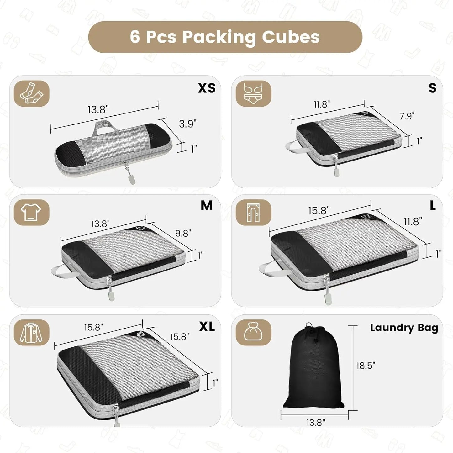 Set gecomprimeerde reisverpakkingsblokjes
