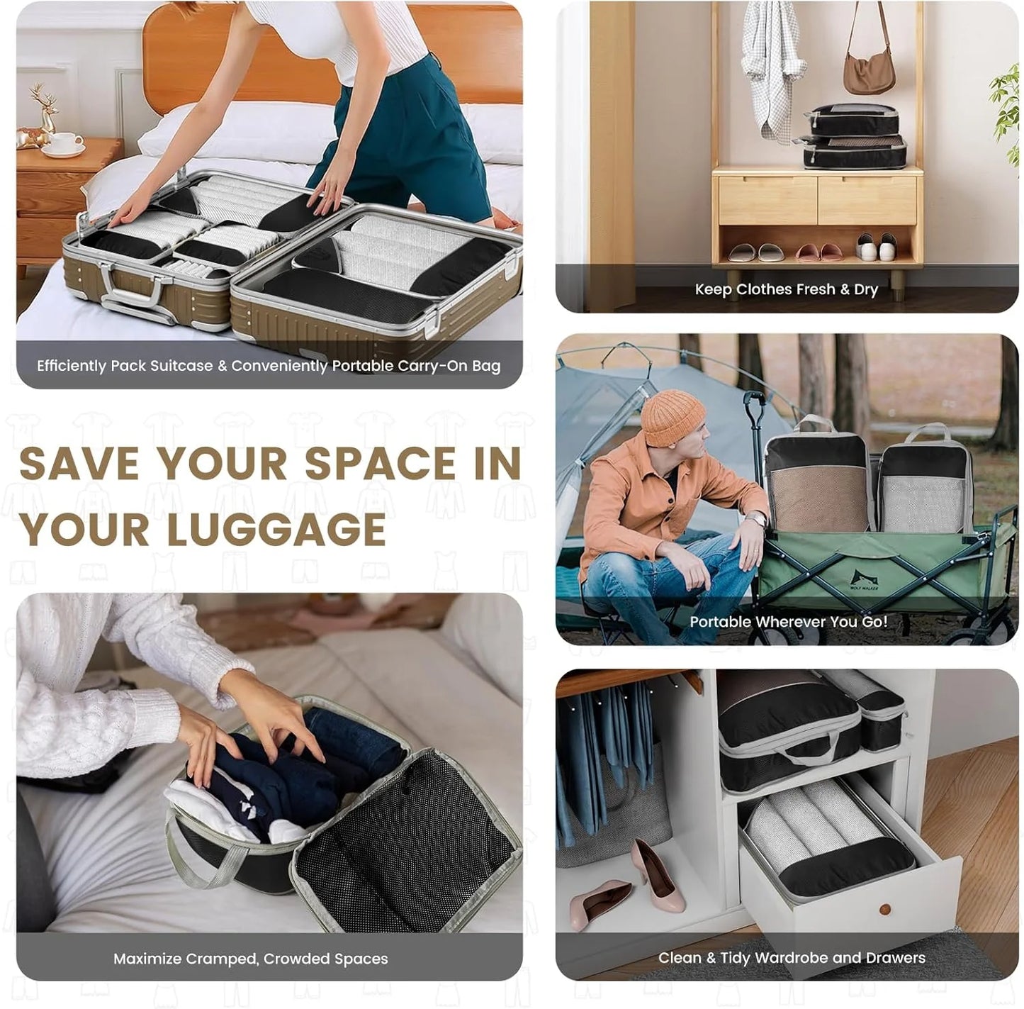 Set gecomprimeerde reisverpakkingsblokjes